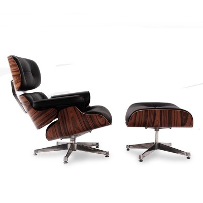 Replica della poltrona Eames in similpelle e base cromata di Charles & Ray