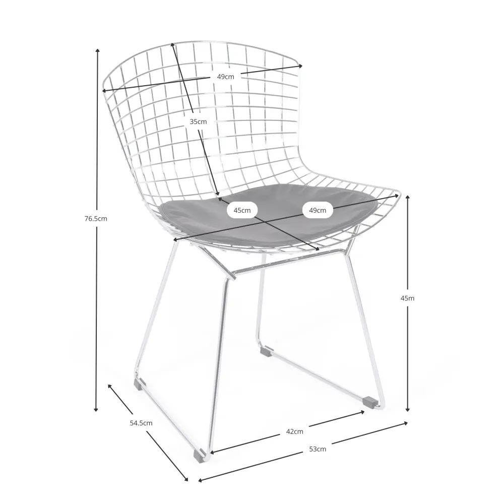 Réplique de la chaise Bertoia "High Quality" en acier chromé du célèbre designer Hans J. Wegner