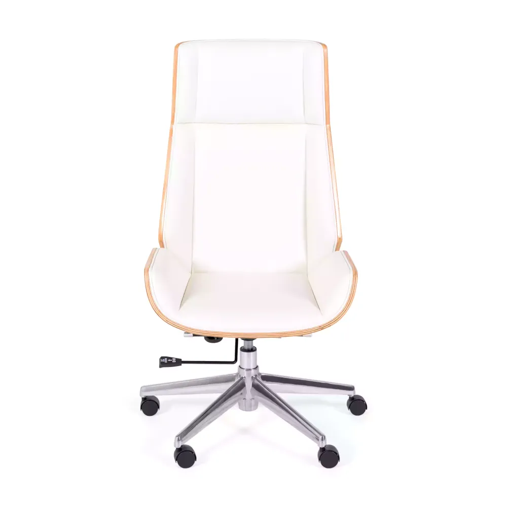 Chaise de bureau Nordic Highback en érable et éco-cuir blanc - Meubles Concept
