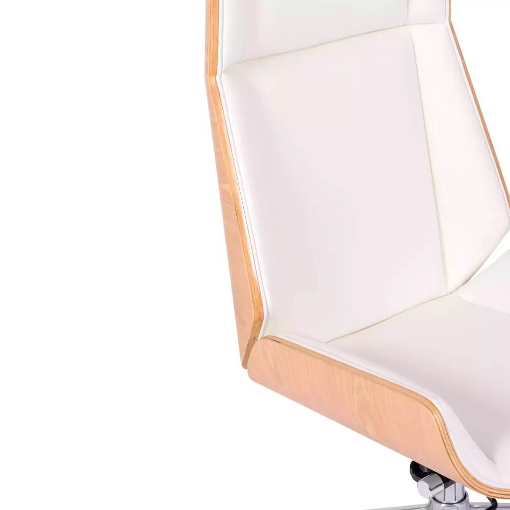 Chaise de bureau Nordic Highback en érable et éco-cuir blanc - Meubles Concept