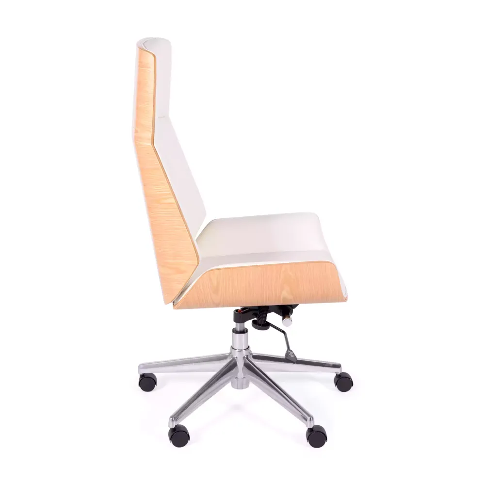 Chaise de bureau Nordic Highback en érable et éco-cuir blanc - Meubles Concept