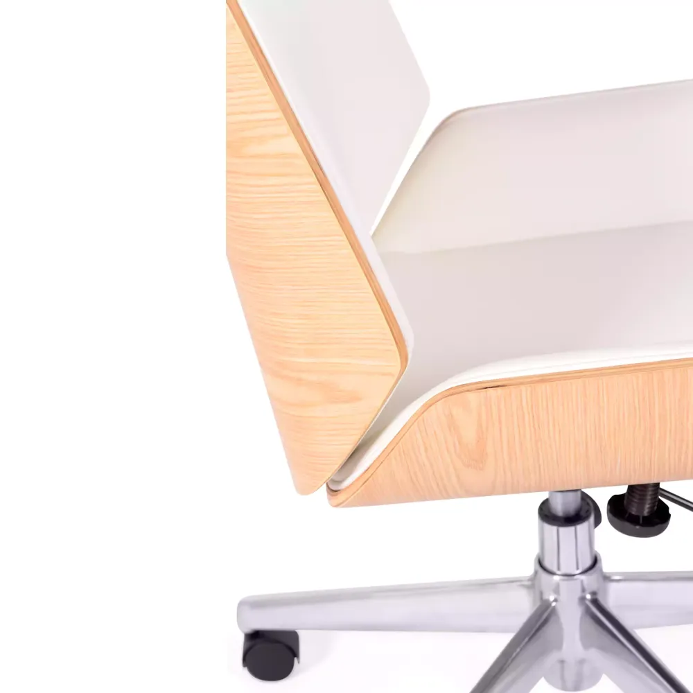 Chaise de bureau Nordic Highback en érable et éco-cuir blanc - Meubles Concept