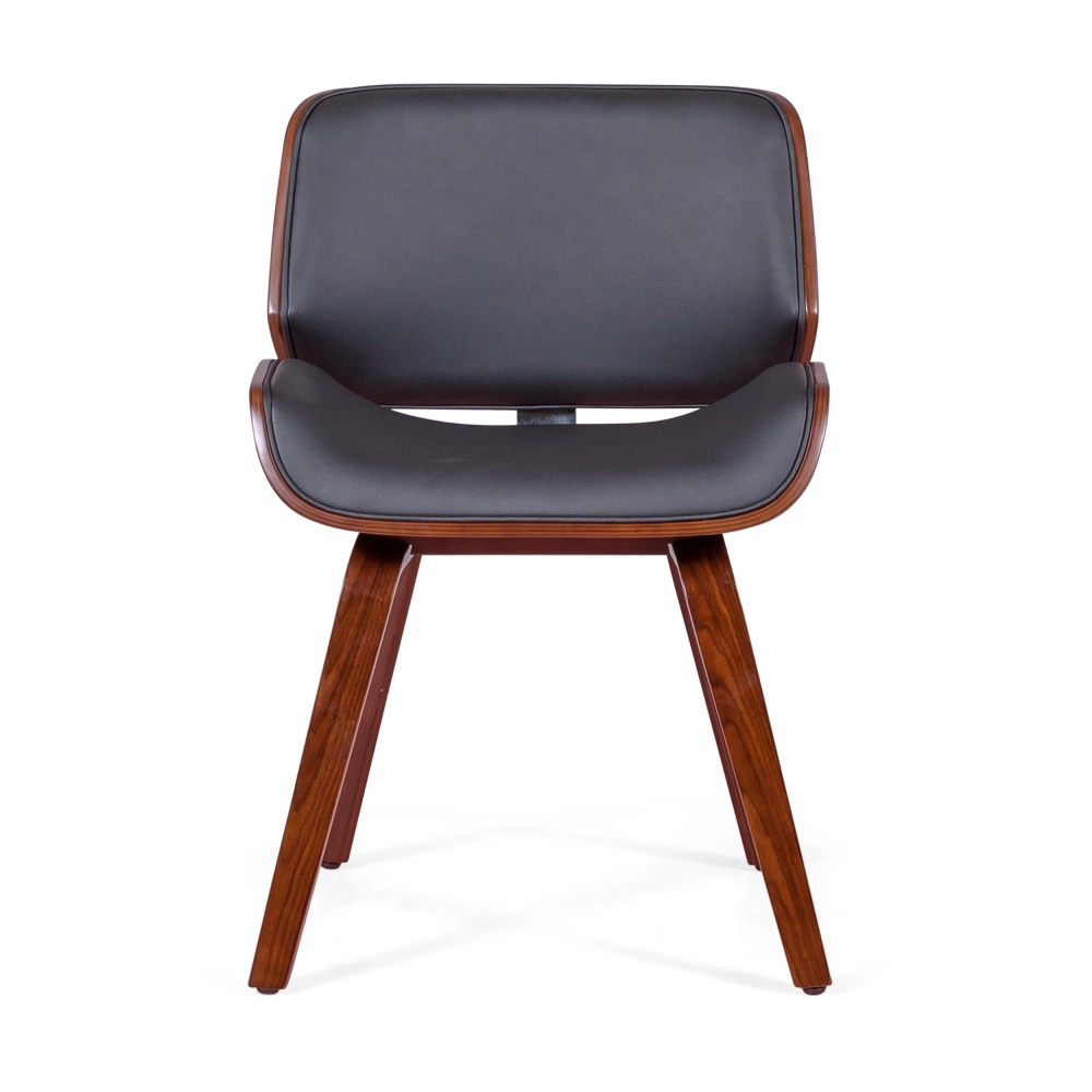 Chaise Nordic en noyer et simili cuir noir | Design scandinave élégant