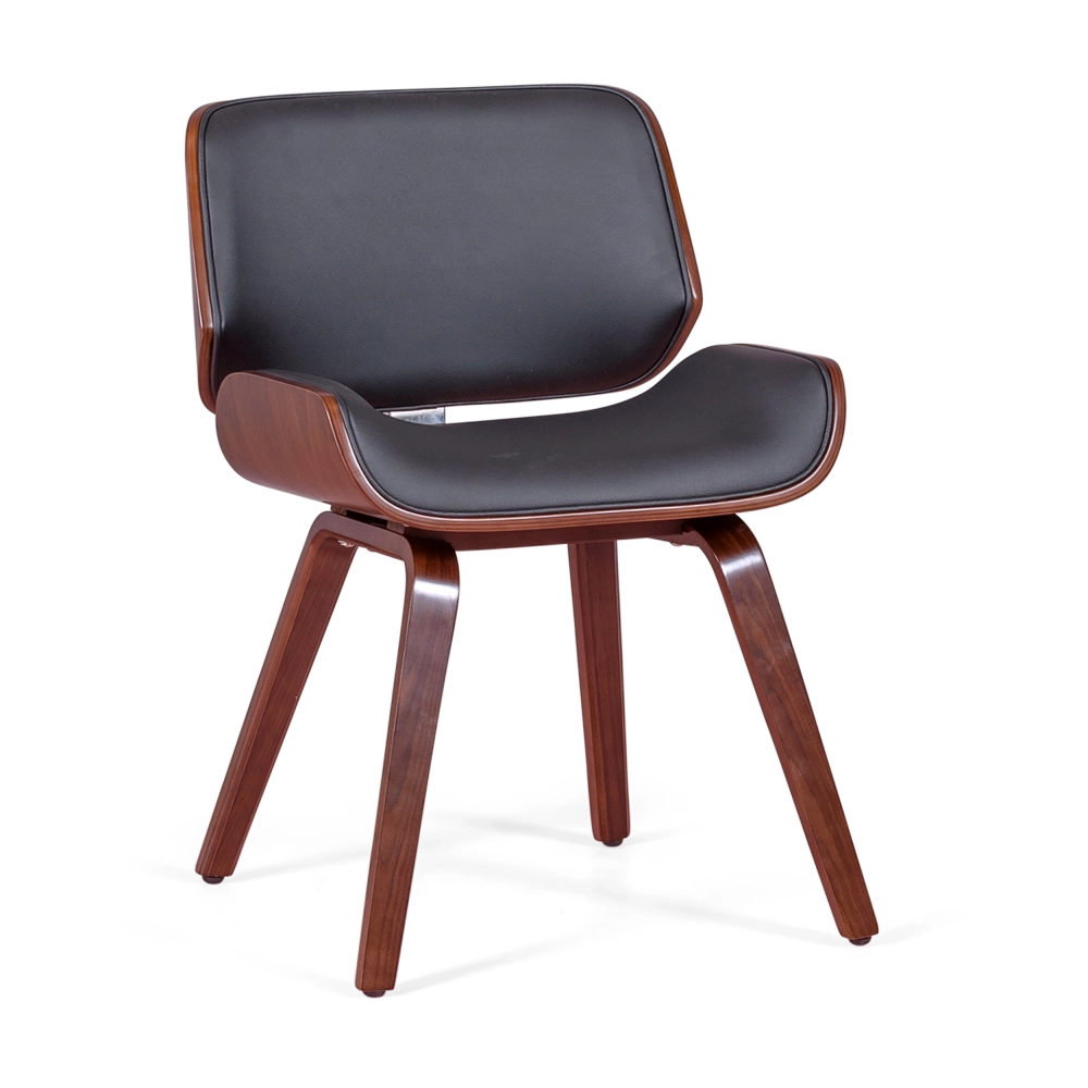 Chaise Nordic en noyer et simili cuir noir | Design scandinave élégant