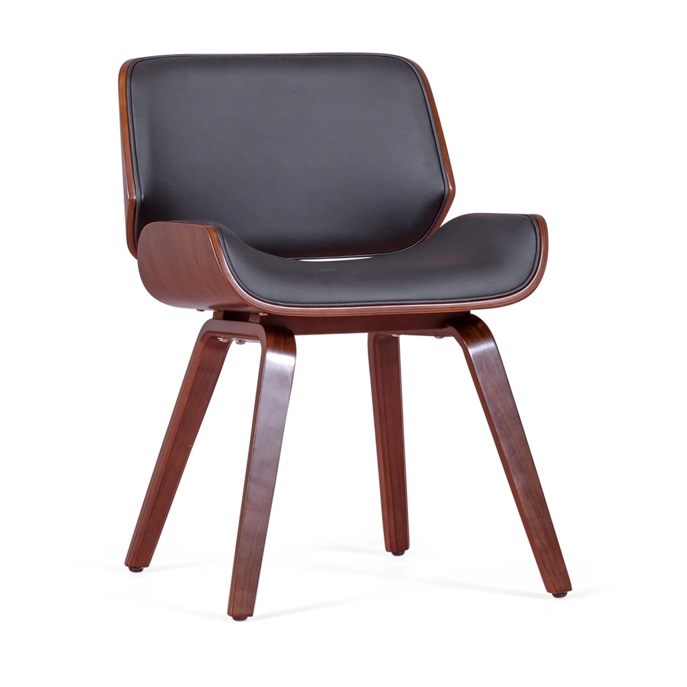 Chaise Nordic en noyer et simili cuir noir | Design scandinave élégant