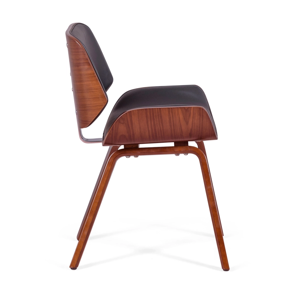 Chaise Nordic en noyer et simili cuir noir | Design scandinave élégant