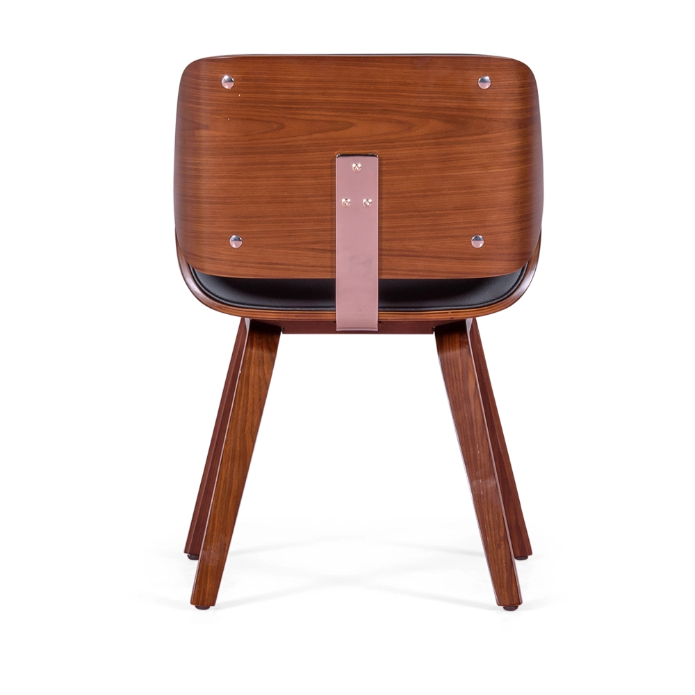 Chaise Nordic en noyer et simili cuir noir | Design scandinave élégant