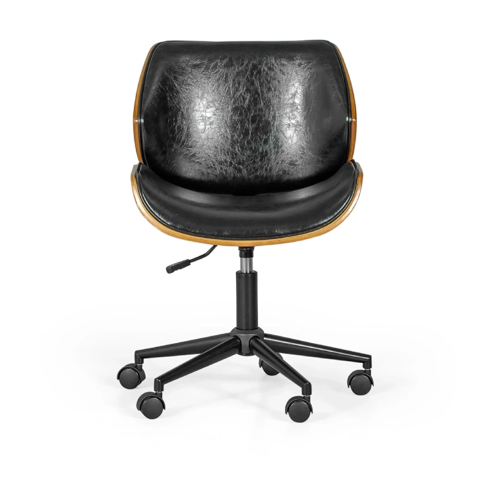 Chaise de bureau rétro Nordic en bois de noyer et similicuir | Style scandinave
