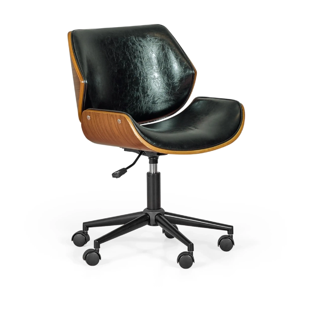 Chaise de bureau rétro Nordic en bois de noyer et similicuir | Style scandinave