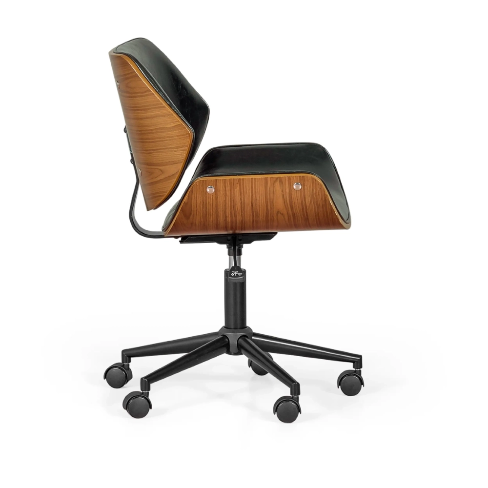 Chaise de bureau rétro Nordic en bois de noyer et similicuir | Style scandinave