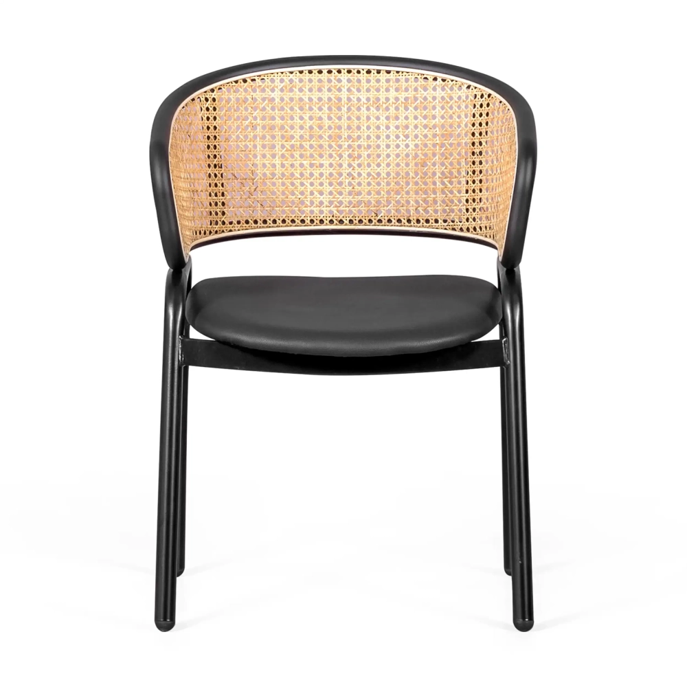 Chaise Morley en rotin naturel - Design rétro avec coussin en simili-cuir