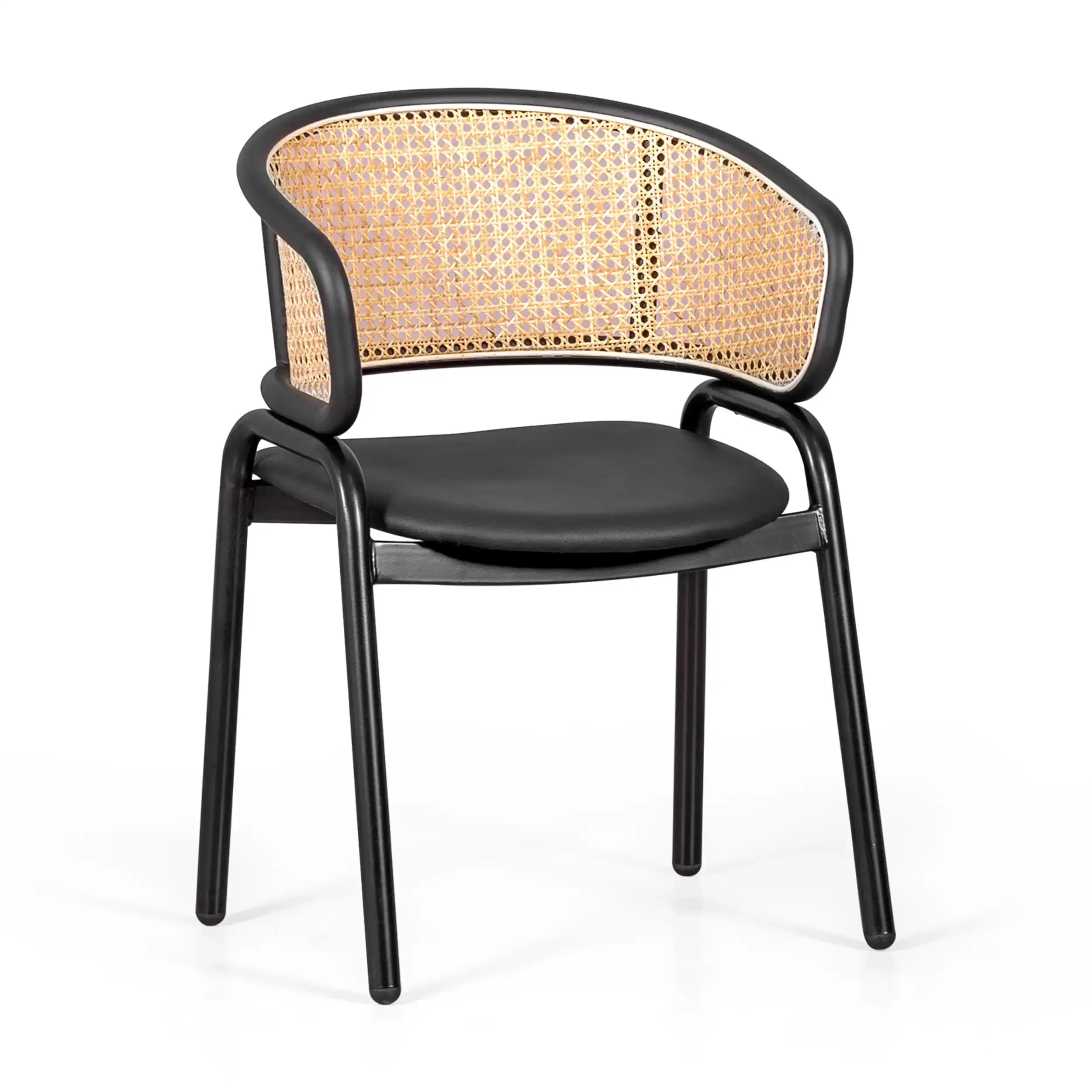 Chaise Morley en rotin naturel - Design rétro avec coussin en simili-cuir