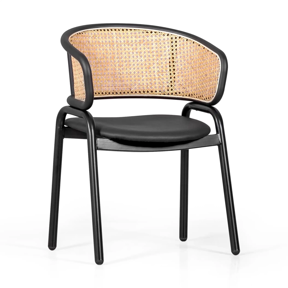 Chaise Morley en rotin naturel - Design rétro avec coussin en simili-cuir