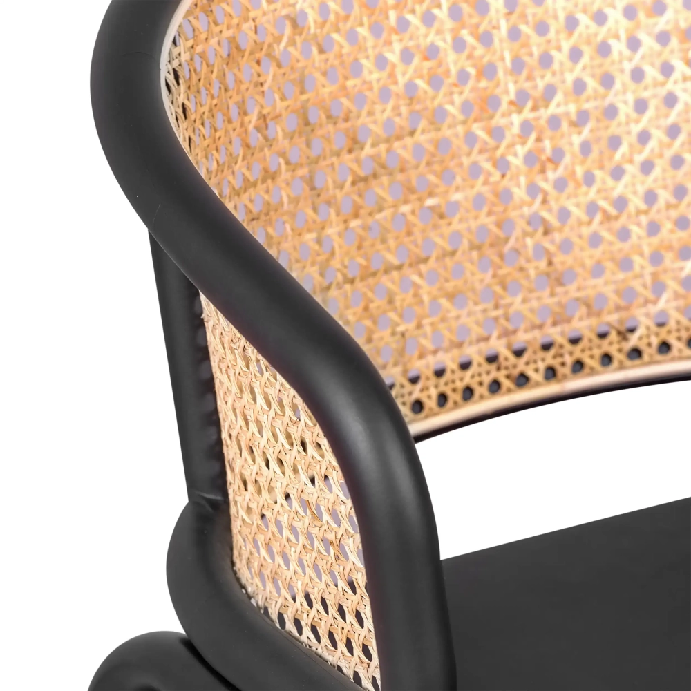Chaise Morley en rotin naturel - Design rétro avec coussin en simili-cuir