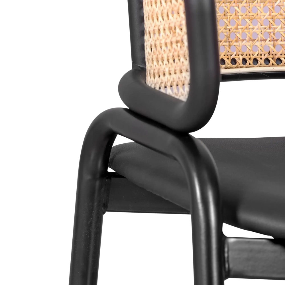 Chaise Morley en rotin naturel - Design rétro avec coussin en simili-cuir