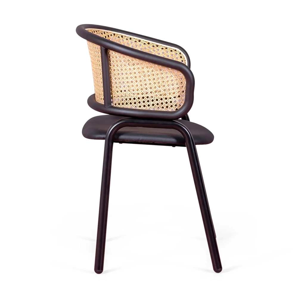 Chaise Morley en rotin naturel - Design rétro avec coussin en simili-cuir