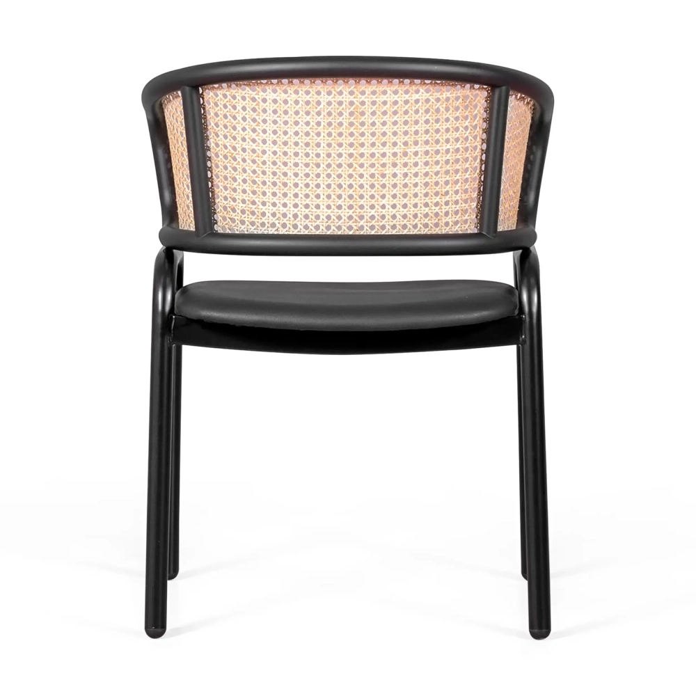 Chaise Morley en rotin naturel - Design rétro avec coussin en simili-cuir