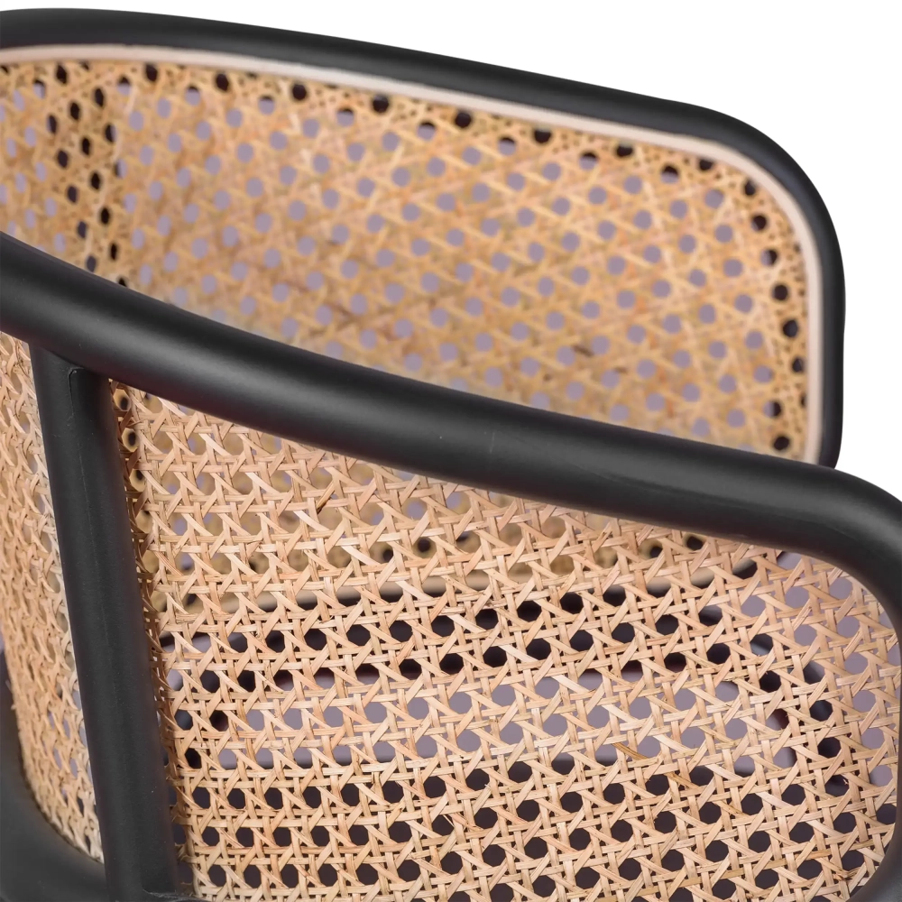 Chaise Morley en rotin naturel - Design rétro avec coussin en simili-cuir