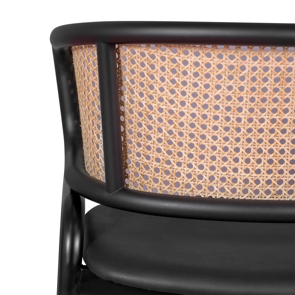 Chaise Morley en rotin naturel - Design rétro avec coussin en simili-cuir