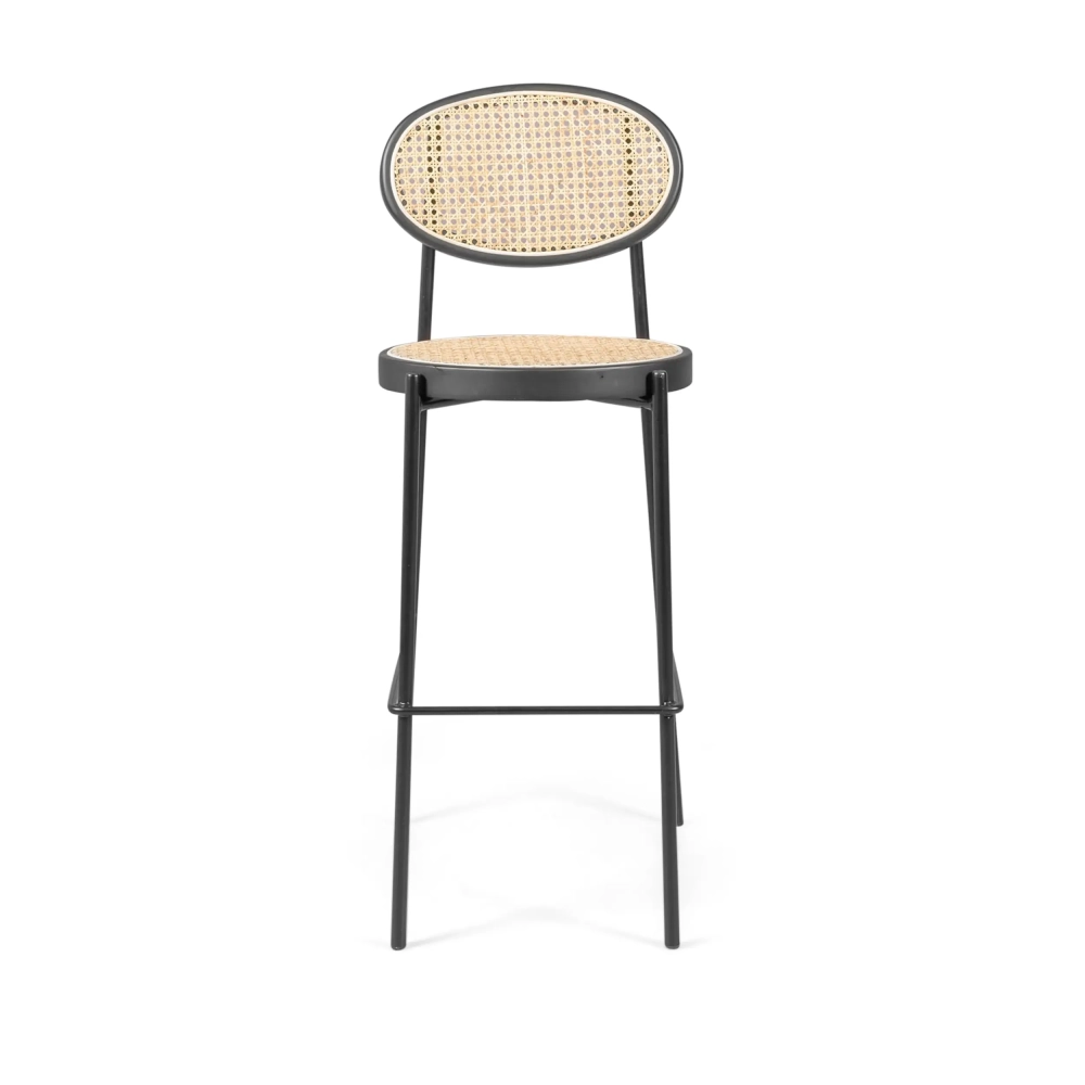 Tabouret Vintage Preston 75 cm | Rotin naturel et cadre noir
