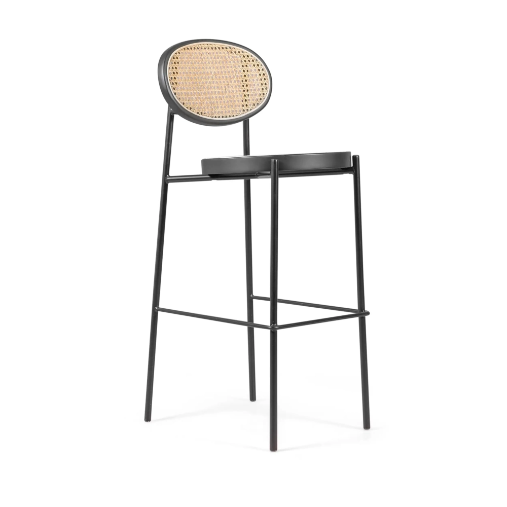 Tabouret Vintage Preston 75 cm | Rotin naturel et cadre noir