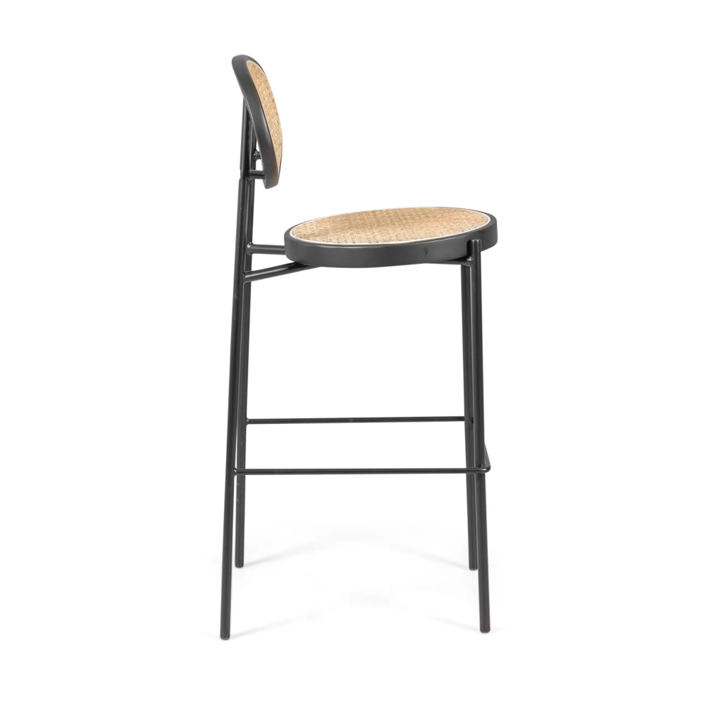 Tabouret Vintage Preston 75 cm | Rotin naturel et cadre noir