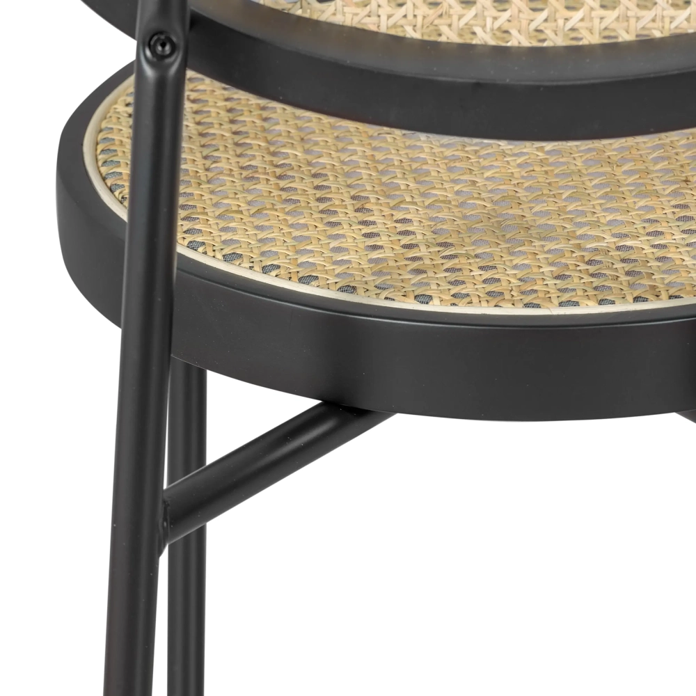 Tabouret Vintage Preston 75 cm | Rotin naturel et cadre noir
