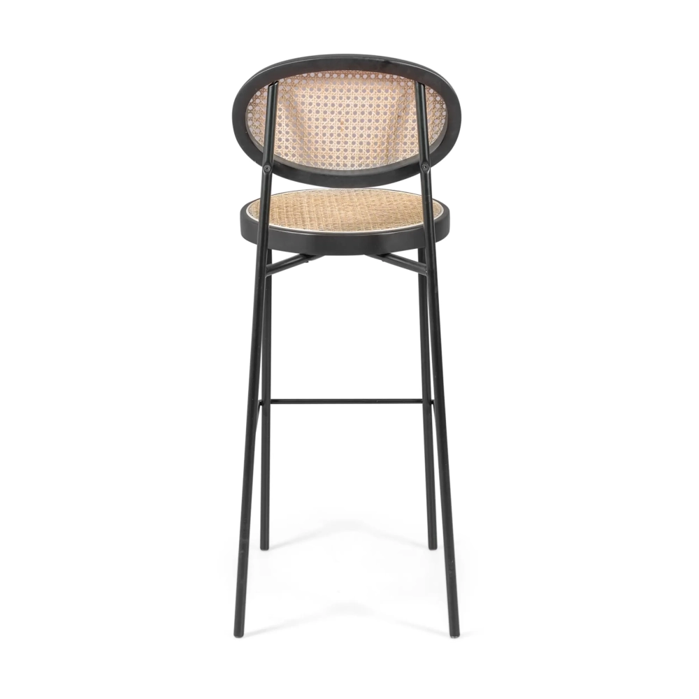 Tabouret Vintage Preston 75 cm | Rotin naturel et cadre noir