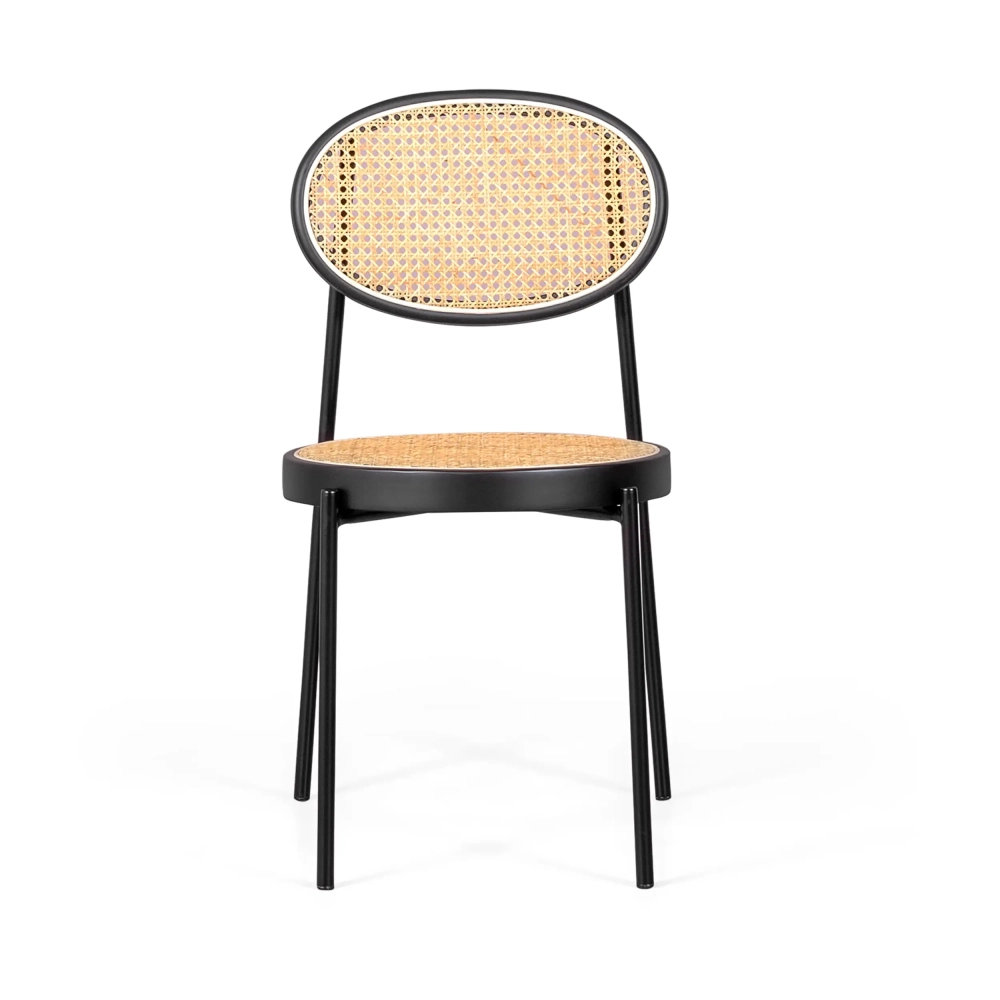 Chaise Preston en rotin naturel et aluminium laqué noir