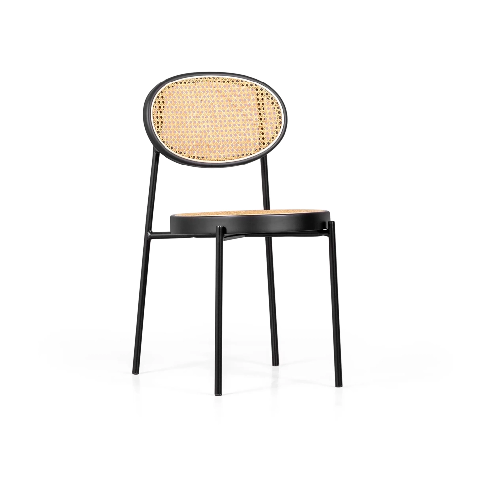 Chaise Preston en rotin naturel et aluminium laqué noir