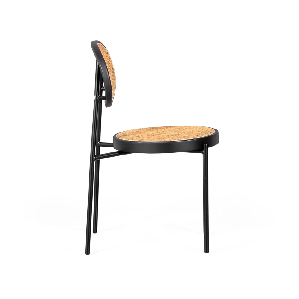Chaise Preston en rotin naturel et aluminium laqué noir