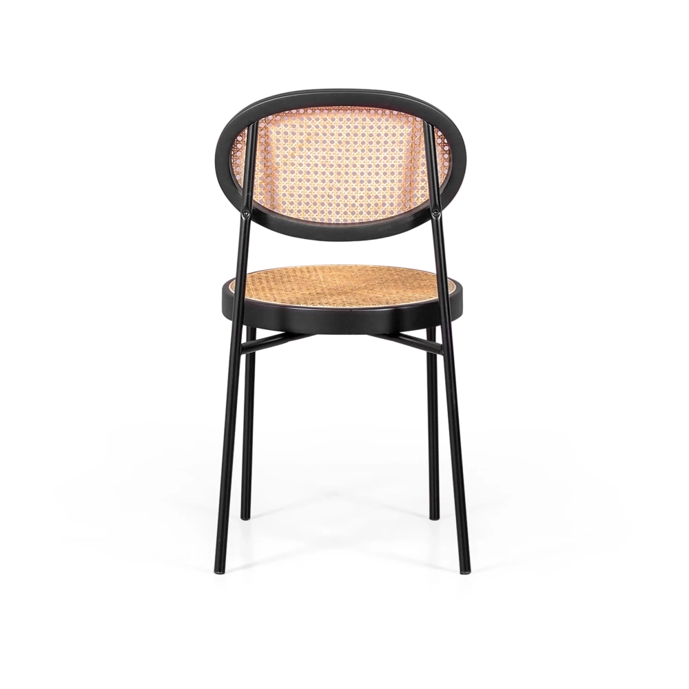 Chaise Preston en rotin naturel et aluminium laqué noir