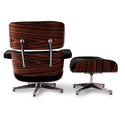 Replica della poltrona Eames in similpelle e base cromata di Charles & Ray