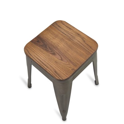 Industrial low stool with Bistro Antique wooden seat