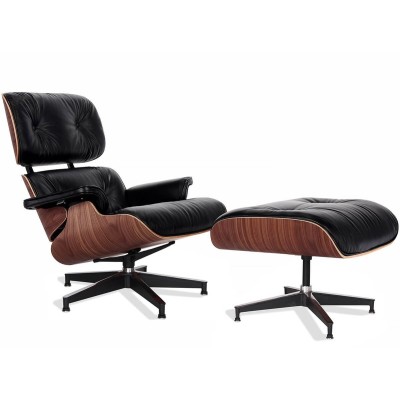 Replika křesla Eames Lounge Premium v provedení z anilinové kůže a ořechového dřeva