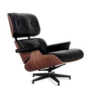 Replica Eames Lounge Chair Premium-versie in anilineleer en walnoothout