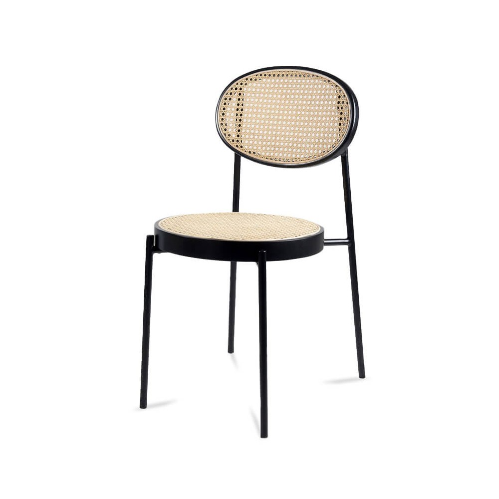 Sedia Preston in rattan naturale e alluminio laccato nero