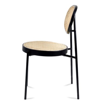 Sedia Preston in rattan naturale e alluminio laccato nero