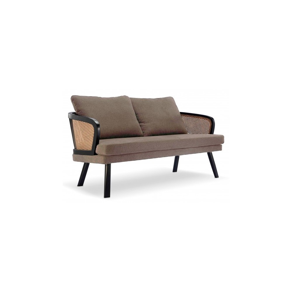 Loveseat Leeds -sohva luonnonrottinkia ja puuvillatyynyä