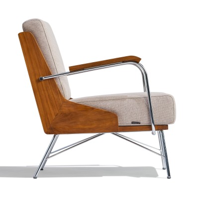 Industrial Daneu armchair in walnut wood and cotton upholstery