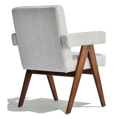 Chaise Compass avec accoudoirs en bois de teck et tissu bouclé