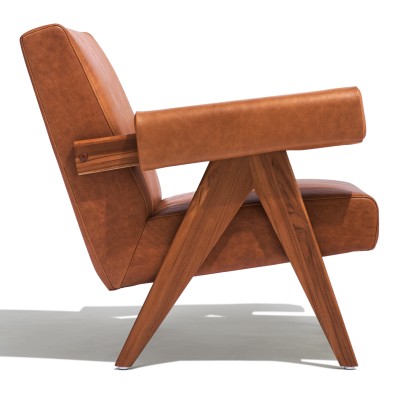 Confort Compass lounge chair in teak wood and Italian leather