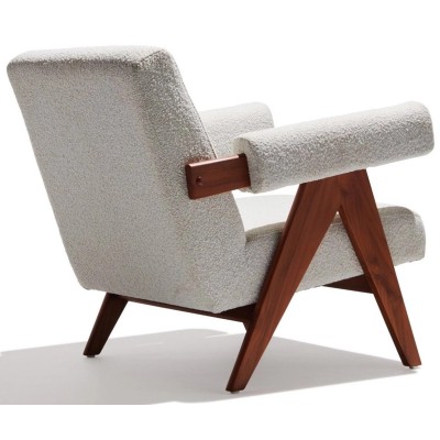 Sillón lounge Confort Compass en madera de teca y tejido bouclé