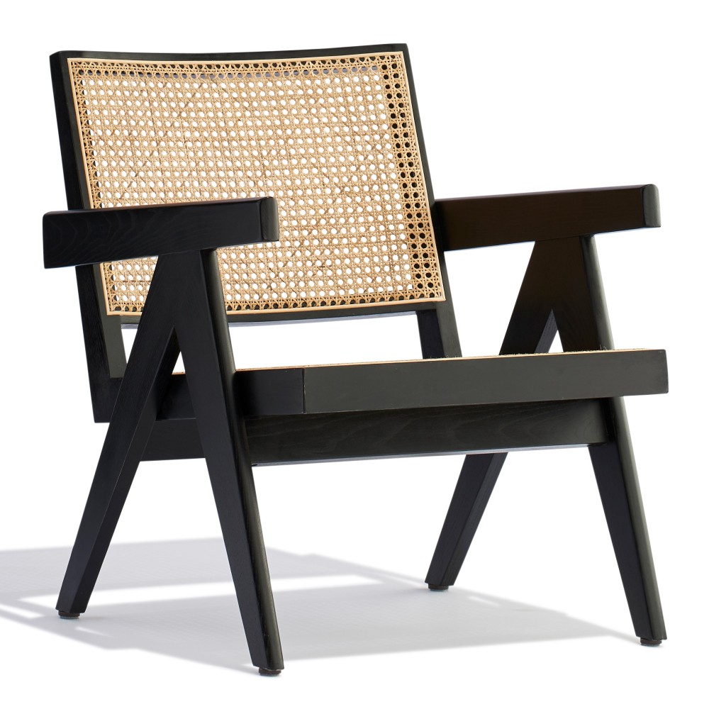 Compass lounge chair with armrests in teak wood and natural rattan