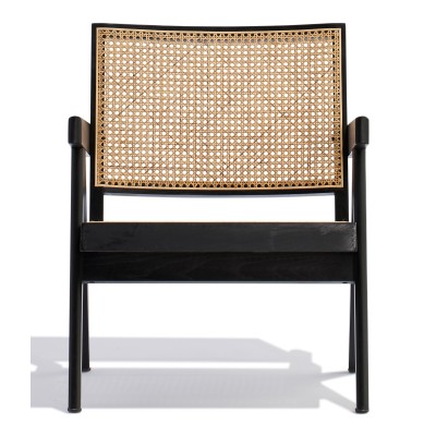 Compass lounge chair with armrests in teak wood and natural rattan