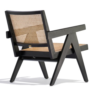 Compass lounge chair with armrests in teak wood and natural rattan