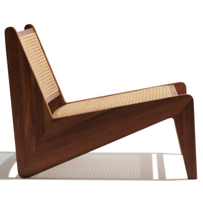 Chaise lounge Compass en bois de teck et rotin naturel