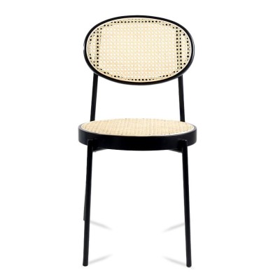 Preston chair in natural rattan and black lacquered aluminum